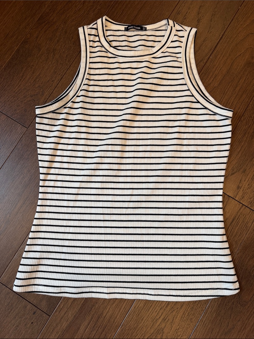 Pink Clover Striped Ribbed Tank Top - Black & White - Medium - C67-122